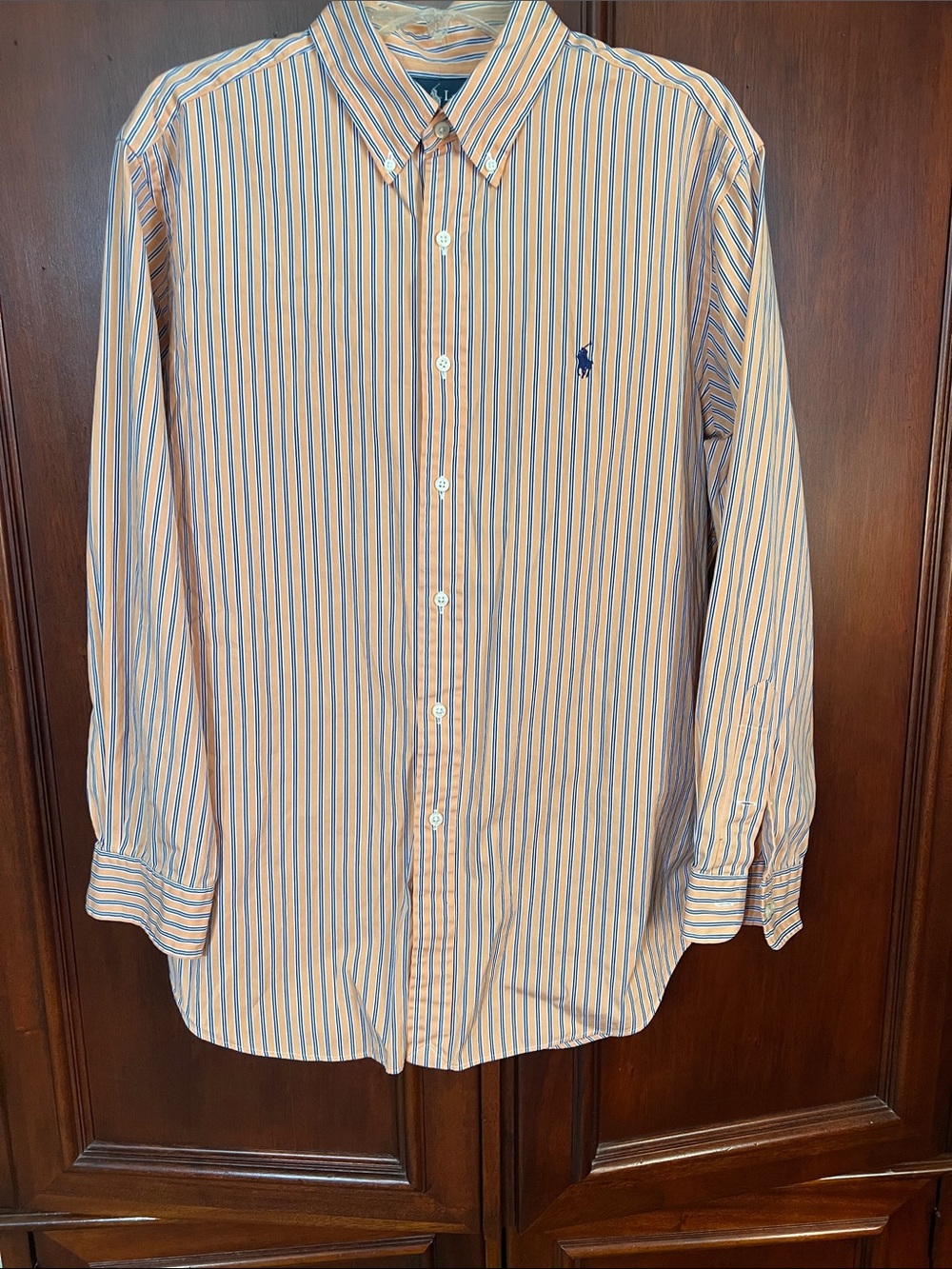 Ralph Lauren Orange and Blue Striped Button-Down Shirt Size 16 1/2 32/33
